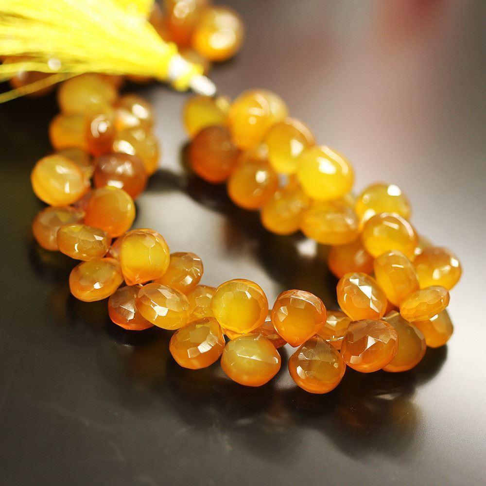 Natural Yellow Chalcedony Faceted Heart Drop Beads 9mm 10mm 8inches - Jalvi & Co.