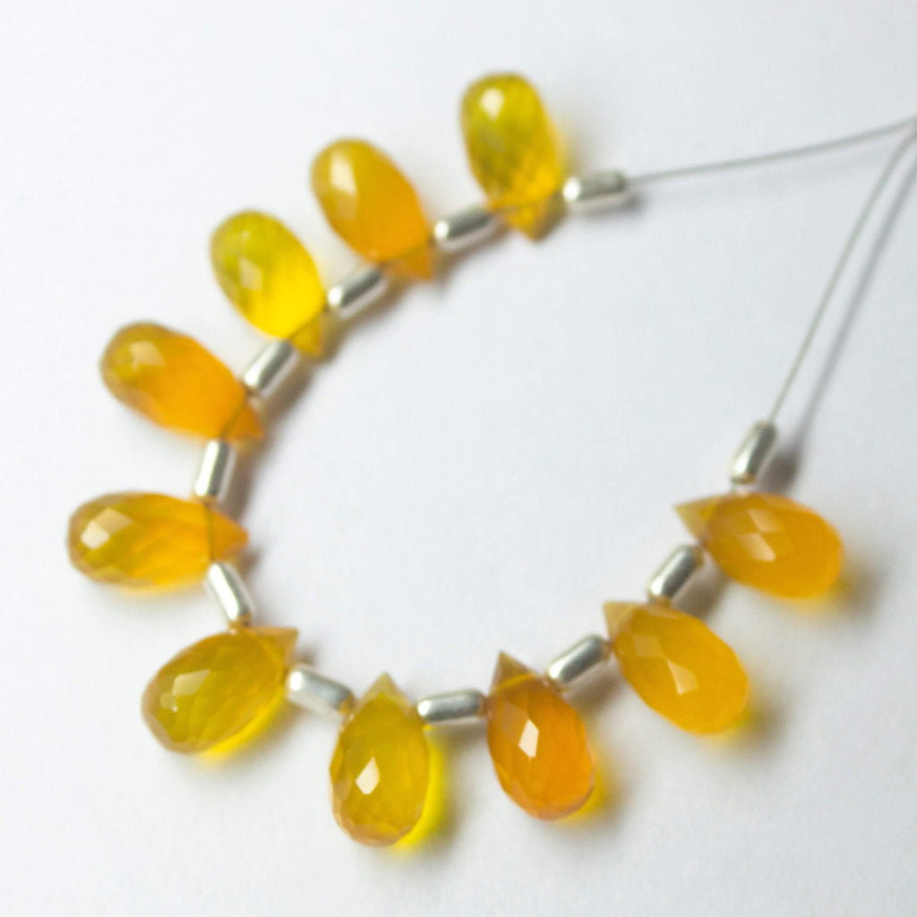 Natural Yellow Chalcedony Faceted Teardrop Beads 10mm 10pc - Jalvi & Co.