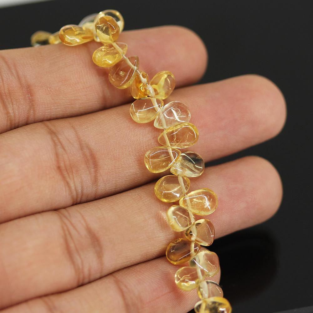 Natural Yellow Citrine Smooth Pear Drops Briolette Loose Gem Beads 5" 7mm 13mm - Jalvi & Co.