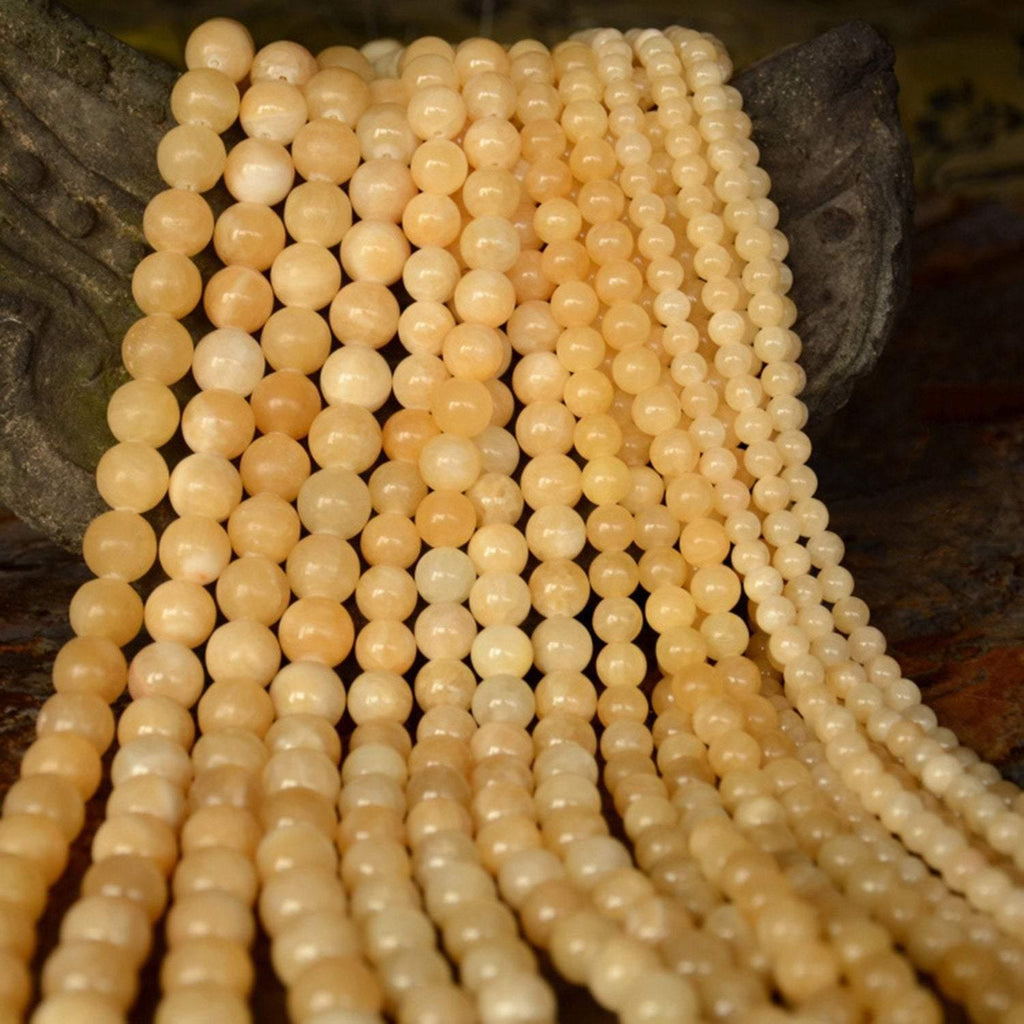 Natural Yellow Jade Smooth Round Beads 6mm 13inches - Jalvi & Co.
