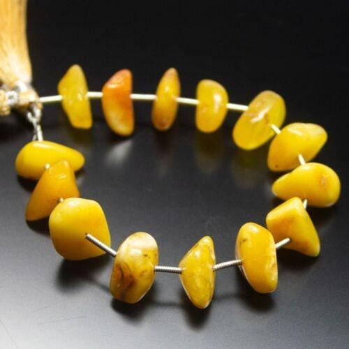 Natural Yellow Poland Baltic Amber Smooth Tumble Nugget Beads 14pc 12mm 15mm - Jalvi & Co.