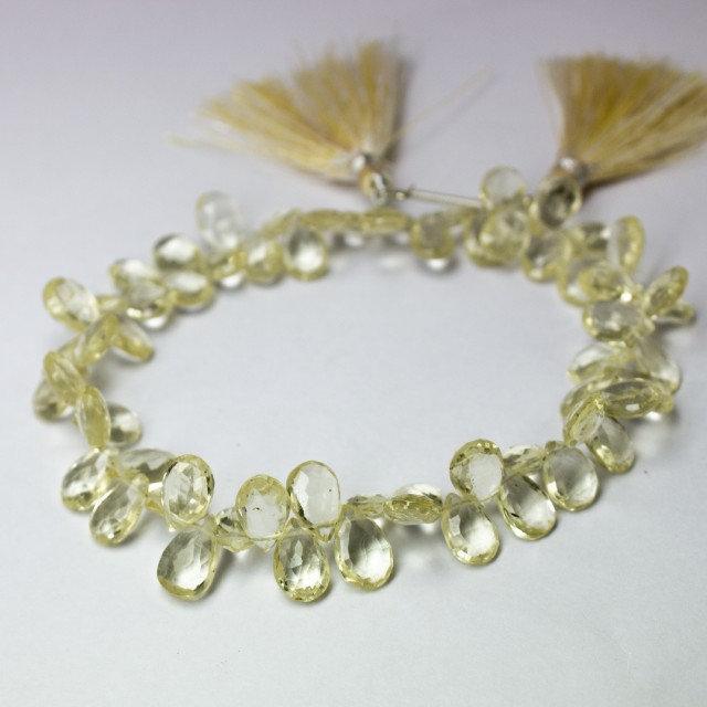 Natural Yellow Scapolite Faceted Pear Drop Beads 8mm 8.5mm 8inches - Jalvi & Co.