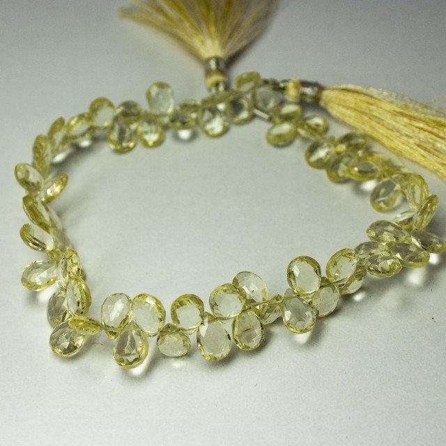 Natural Yellow Scapolite Faceted Pear Drop Beads 8mm 8.5mm 8inches - Jalvi & Co.