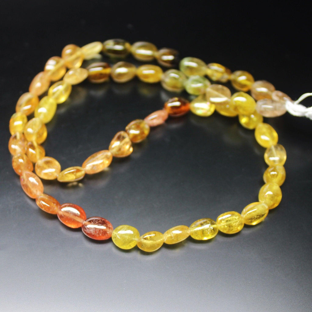 Natural Yellow Tourmaline Smooth Tumble Beads 9mm 10.5mm 15inches - Jalvi & Co.