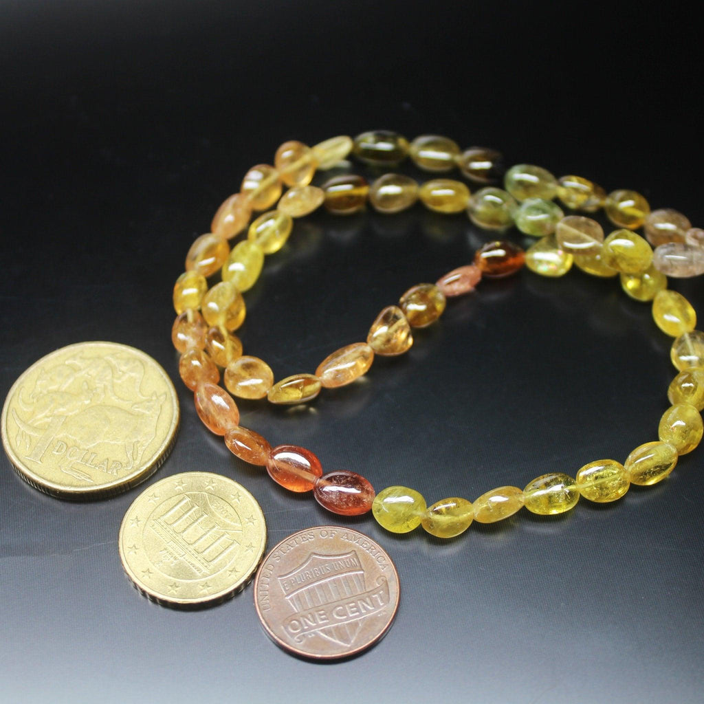 Natural Yellow Tourmaline Smooth Tumble Beads 9mm 10.5mm 15inches - Jalvi & Co.