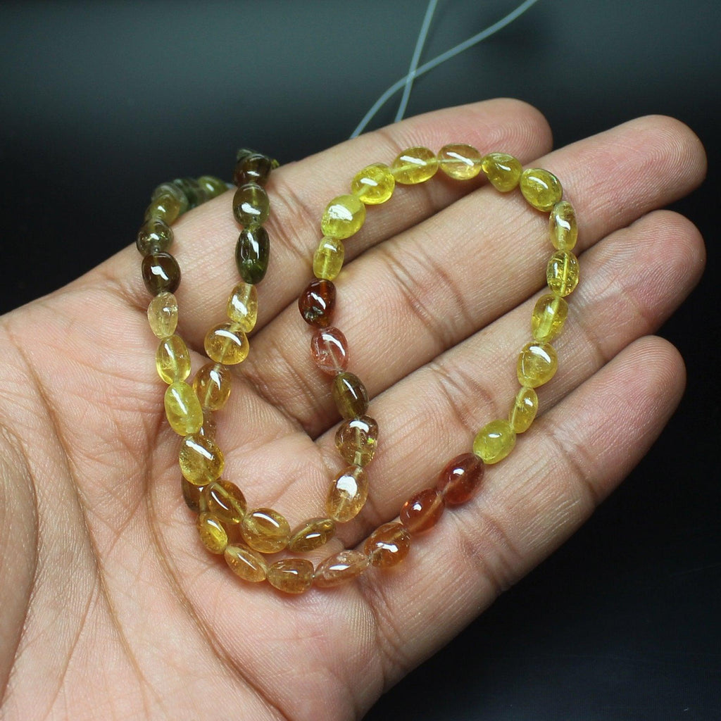 Natural Yellow Tourmaline Smooth Tumble Beads 9mm 10.5mm 15inches - Jalvi & Co.