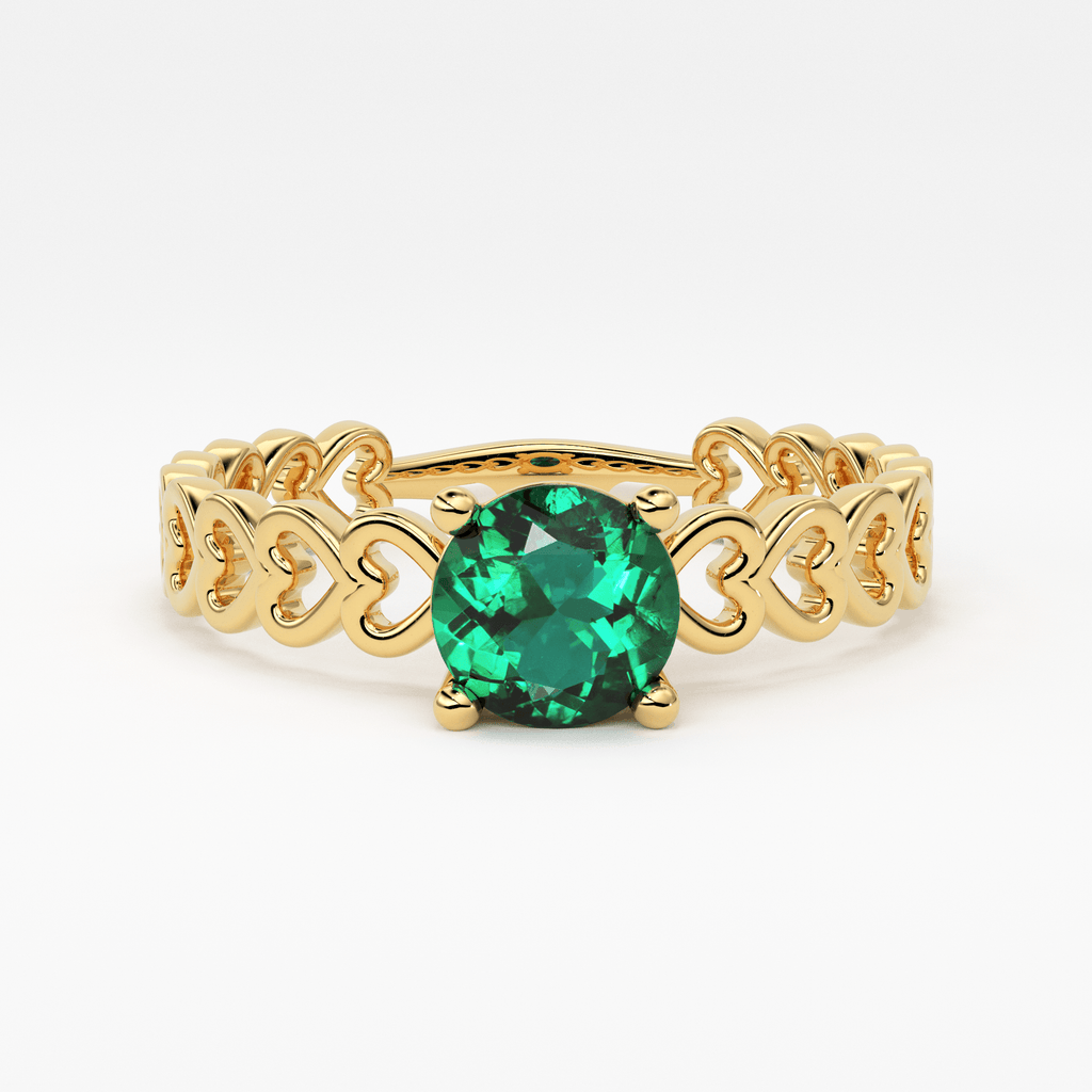 Natural Zambian Emerald, 18k Yellow Solid Gold Heart Love Engagement Band Ring, Emerald Ring, Gemstone Jewelry, Gold Ring - Jalvi & Co.