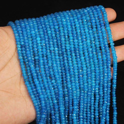 Neon Blue Apatite Micro Faceted Rondelle Loose Gemstone Beads Strand 13