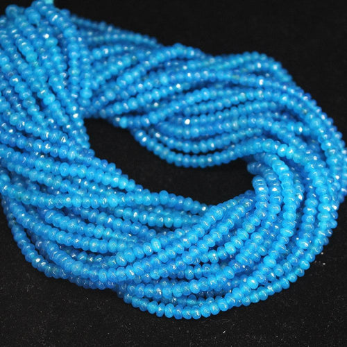 Neon Blue Apatite Micro Faceted Rondelle Loose Gemstone Beads Strand 13