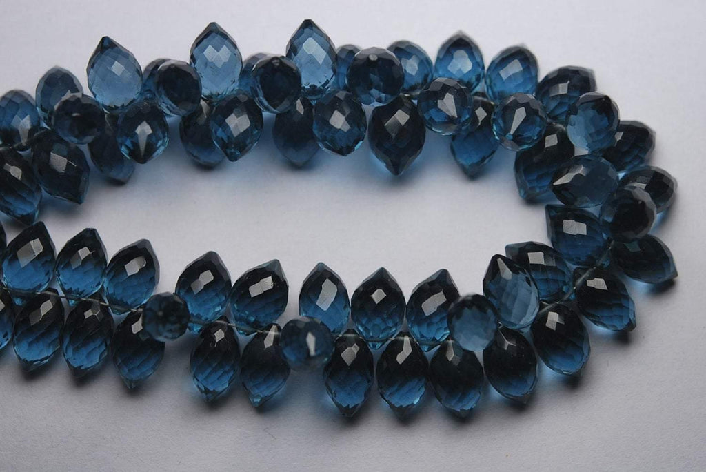 New Arrival, 10 -Finest Quality London Blue Quartz Faceted Dew Drops Shape Briolette's, 11-12mm Size, - Jalvi & Co.