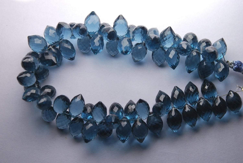 New Arrival, 10 -Finest Quality London Blue Quartz Faceted Dew Drops Shape Briolette's, 11-12mm Size, - Jalvi & Co.