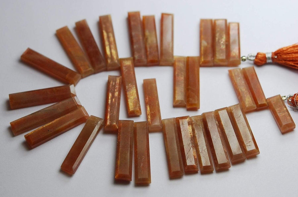 New Arrival, 10 Pec. Natural Sunstones Faceted Baguettes Shaped25-27mm Size, - Jalvi & Co.