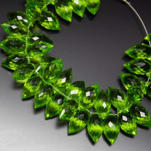 New Arrival, 20 Pcs, Superb-Finest Quality, Peridot Quartz Faceted Dew Drops Shape Briolettes, 11-12mm Size, Quartz Beads - Jalvi & Co.