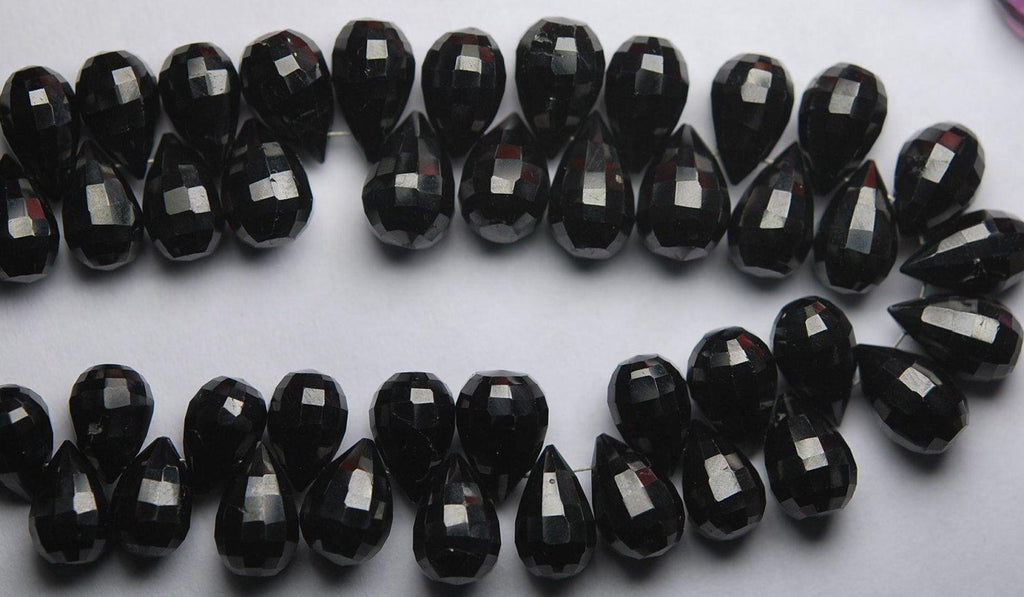 New Arrival, 25 Pcs,Super Finest, Aaa Quality Black Spinel Step Cut Faceted Drops Shape Briolettes, 11-12mm Long, - Jalvi & Co.