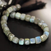 Load image into Gallery viewer, null 8&quot; Full Strand, 7-8mm, Labradorite Faceted 3D Cube Box Square Shape Gemstone Beads, Labradorite Beads - Jalvi &amp; Co.