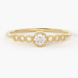 Octagon Diamond Ring / 14k Diamond Stackable Wedding Band / Round & Octagon Shape Diamond Ring / Round Milgrain Anniversary Band