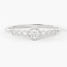 Load image into Gallery viewer, Octagon Diamond Ring / 14k Diamond Stackable Wedding Band / Round &amp; Octagon Shape Diamond Ring / Round Milgrain Anniversary Band - Jalvi &amp; Co.