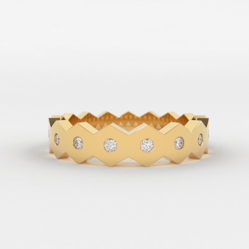Octagon Diamond Wedding Band / 14k Gold All Around Octagon Women's Wedding Band / Unique Unisex Wedding Band / Polygon Diamond Gold Band - Jalvi & Co.