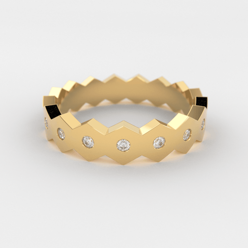 Octagon Diamond Wedding Band / 14k Gold All Around Octagon Women's Wedding Band / Unique Unisex Wedding Band / Polygon Diamond Gold Band - Jalvi & Co.