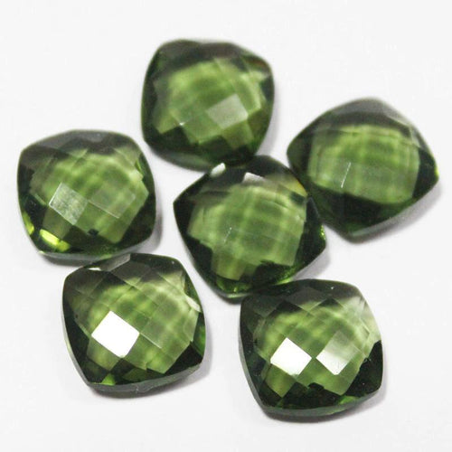 Olive Green Andalusite Quartz Faceted Cushion Gemstone Matching Beads 6pc 10mm - Jalvi & Co.