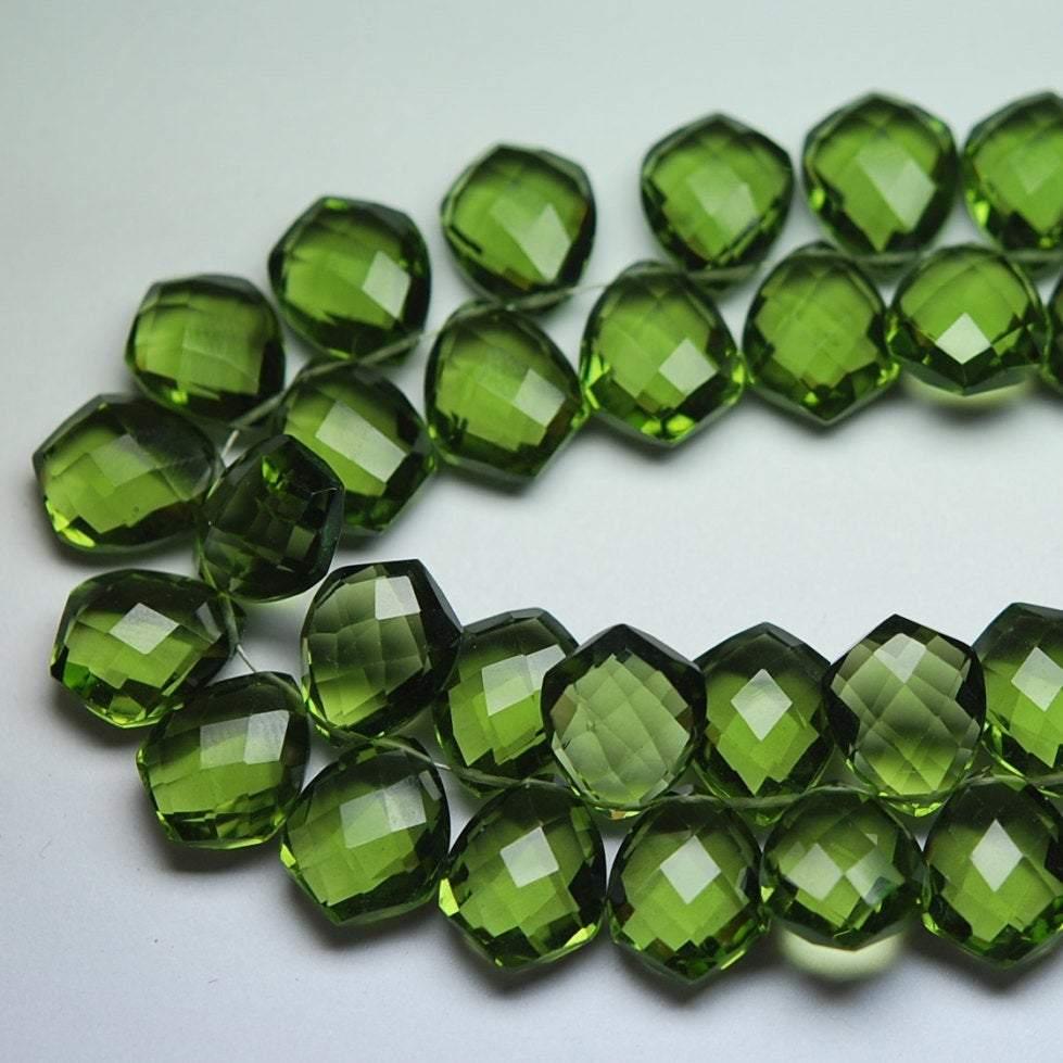 Olive Green Quartz Faceted Fancy Loose Briolette Drop Beads 2 Pair 10mm x 14mm - Jalvi & Co.
