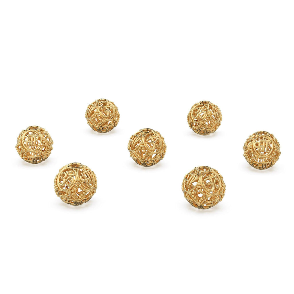 Om Holy Milgrain Designer Solid Gold 14k 18k Handmade Gold Spacer Bead Jewelry Making Supply 6mm 8mm 10mm - Jalvi & Co.