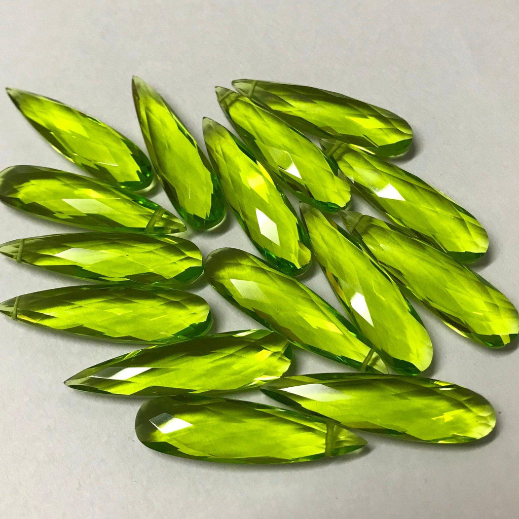 One matching pair 30x8mm Peridot Green Quartz Pear Long Drops Briolette Loose Beads - Jalvi & Co.