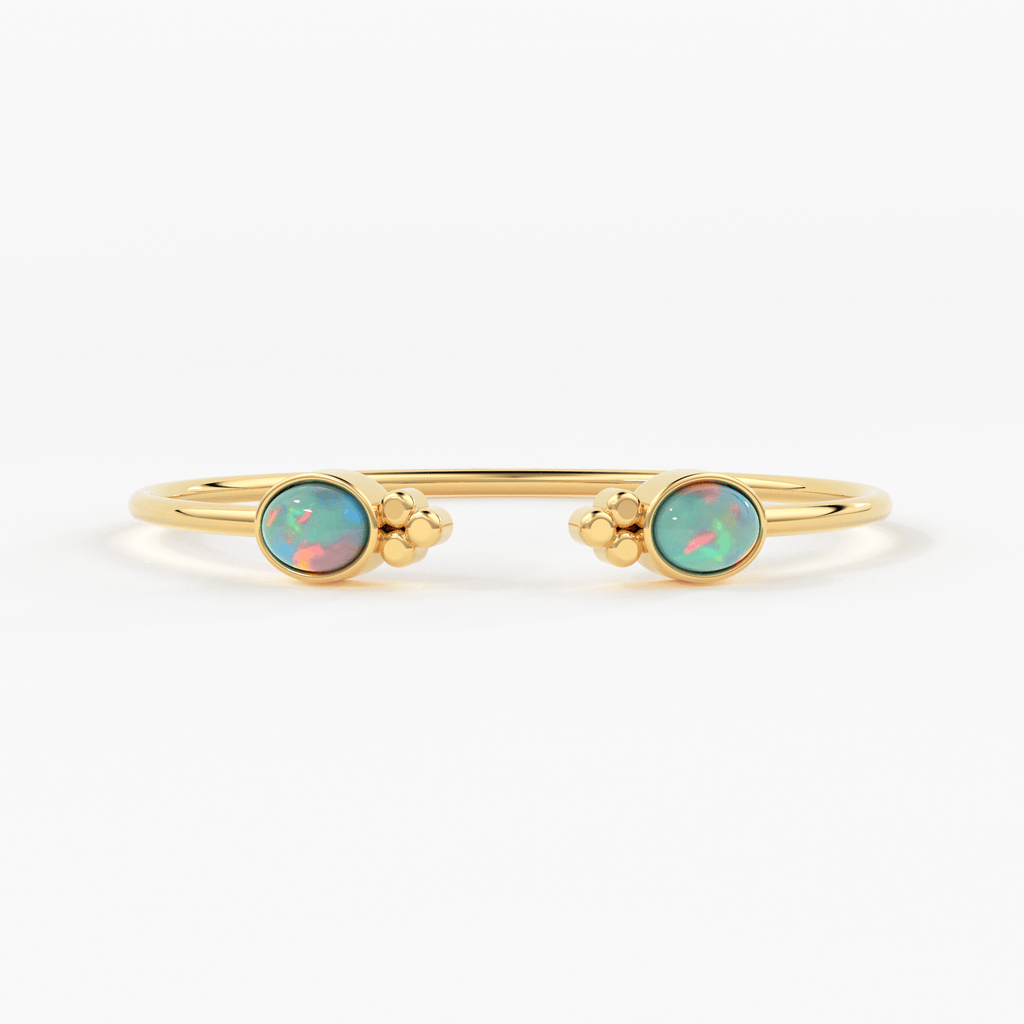 Opal Cuff Bracelet, Open Bangle Bracelet, Real Solid Gold Cuff Bracelet, Vintage Stacking Bangle, 14k Gold Bangle Bracelet - Jalvi & Co.