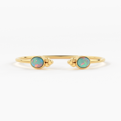 Opal Cuff Bracelet, Open Bangle Bracelet, Real Solid Gold Cuff Bracelet, Vintage Stacking Bangle, 14k Gold Bangle Bracelet - Jalvi & Co.