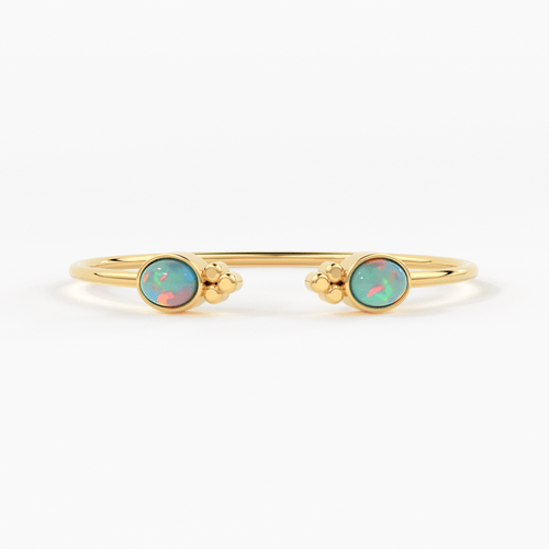 Opal Cuff Bracelet, Open Bangle Bracelet, Real Solid Gold Cuff Bracelet, Vintage Stacking Bangle, 14k Gold Bangle Bracelet - Jalvi & Co.