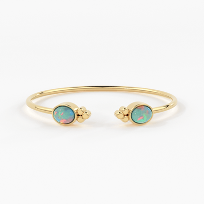 Opal Cuff Bracelet, Open Bangle Bracelet, Real Solid Gold Cuff Bracelet, Vintage Stacking Bangle, 14k Gold Bangle Bracelet - Jalvi & Co.