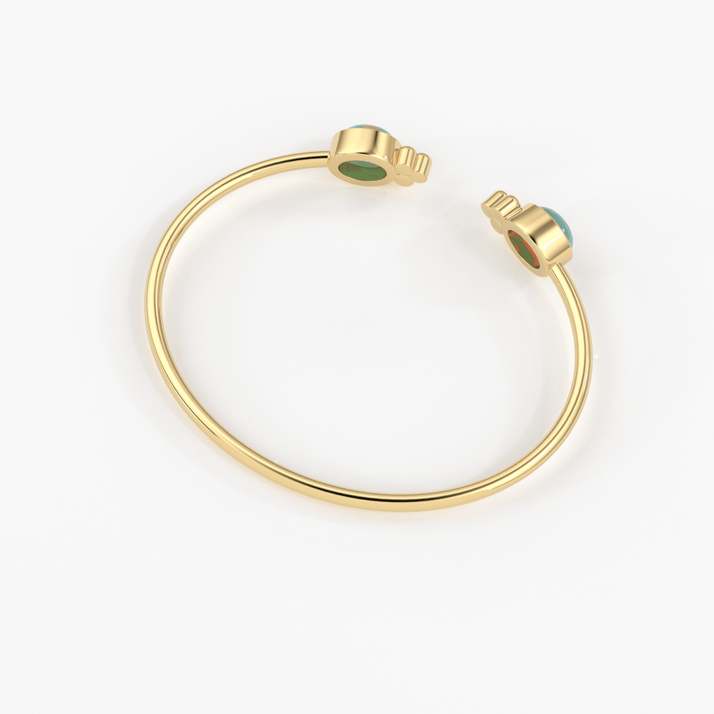 Opal Cuff Bracelet, Open Bangle Bracelet, Real Solid Gold Cuff Bracelet, Vintage Stacking Bangle, 14k Gold Bangle Bracelet - Jalvi & Co.