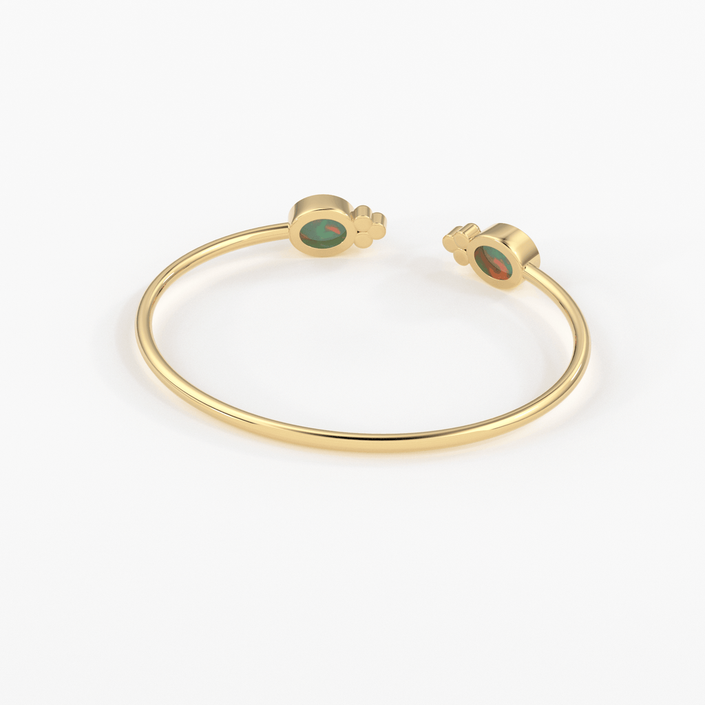 Opal Cuff Bracelet, Open Bangle Bracelet, Real Solid Gold Cuff Bracelet, Vintage Stacking Bangle, 14k Gold Bangle Bracelet - Jalvi & Co.