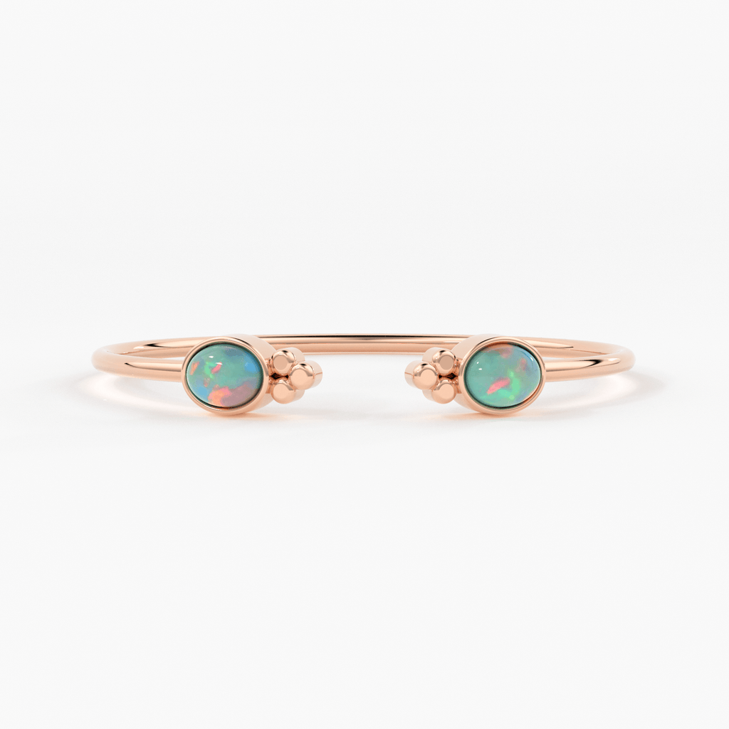 Opal Cuff Bracelet, Open Bangle Bracelet, Real Solid Gold Cuff Bracelet, Vintage Stacking Bangle, 14k Gold Bangle Bracelet - Jalvi & Co.