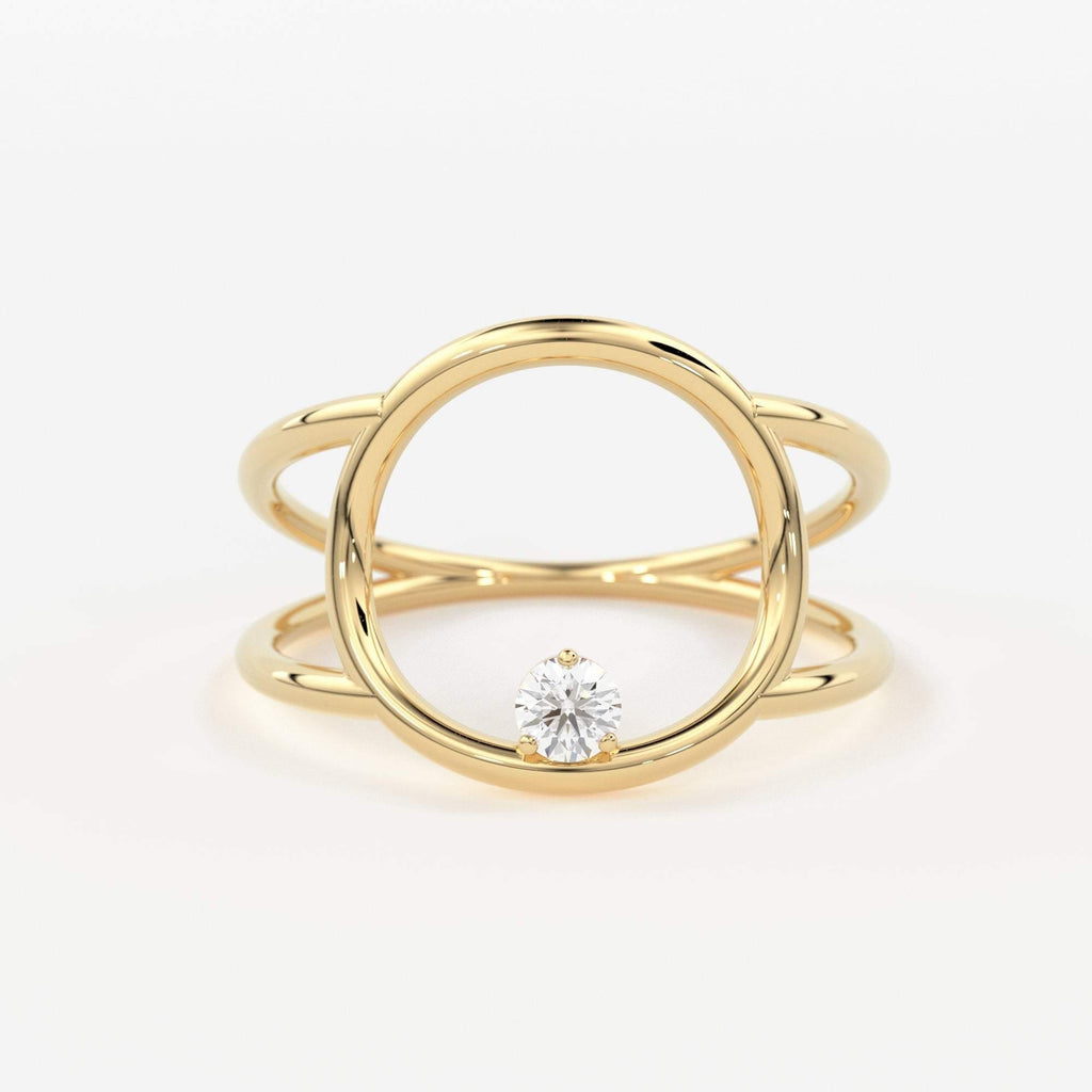 Open Circle Diamond Ring in 14k Gold / Dual Shank Unique Diamond Ring / Solitaire Cocktail Ring / Special Gift / Graduation Gift - Jalvi & Co.