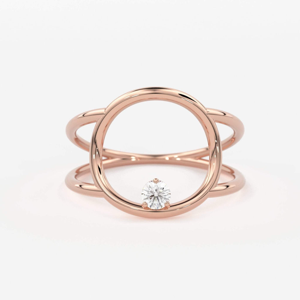 Open Circle Diamond Ring in 14k Gold / Dual Shank Unique Diamond Ring / Solitaire Cocktail Ring / Special Gift / Graduation Gift - Jalvi & Co.