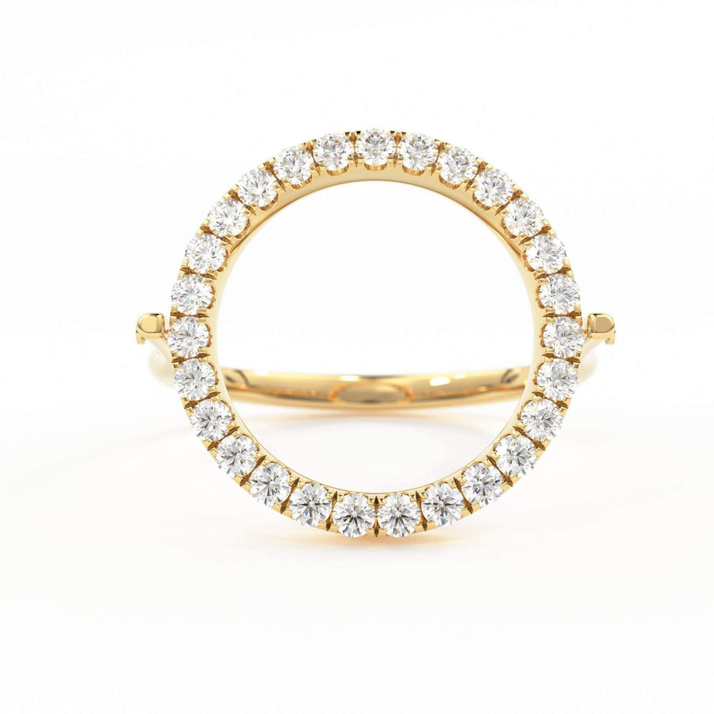 Open Circle Pave Diamond Ring in 14k Gold / Unique Diamond Ring / Floating Spinner Ring / Bespoke Designer Gold Ring - Jalvi & Co.