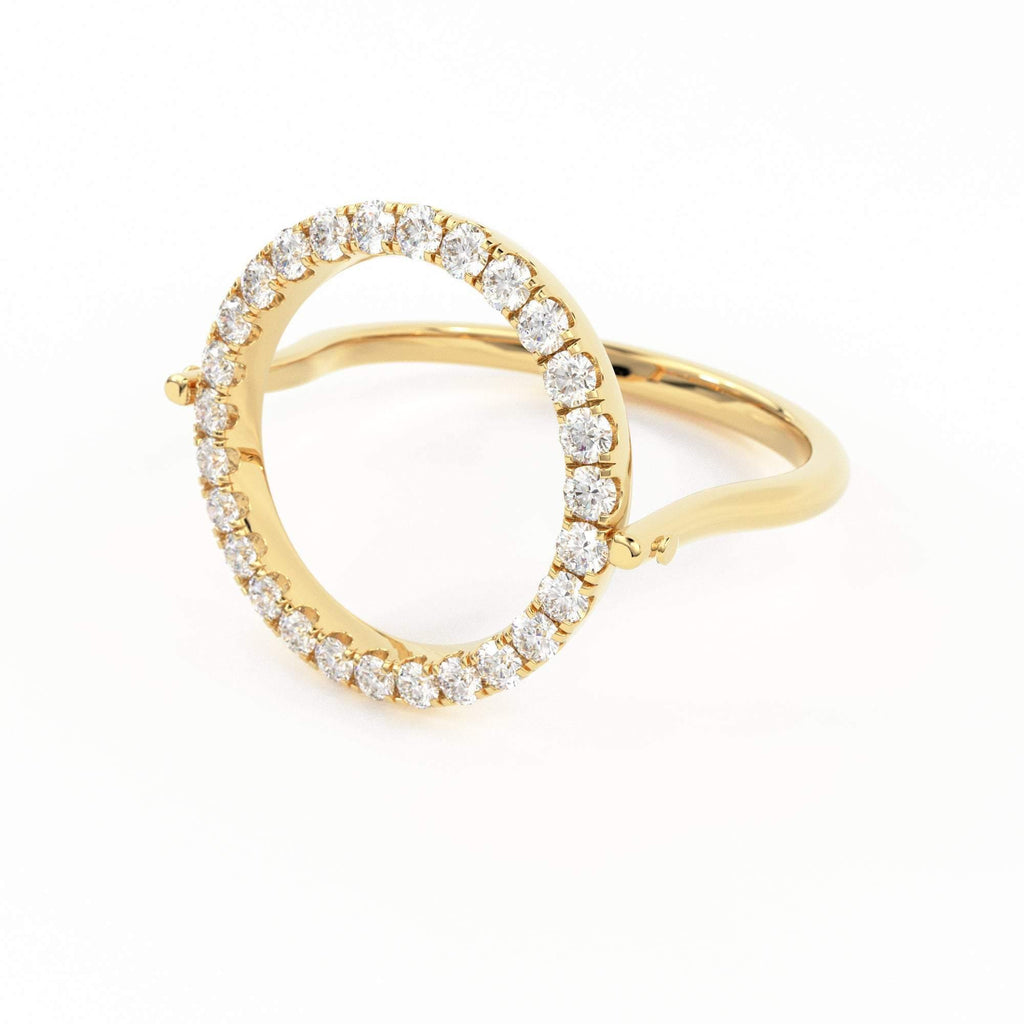 Open Circle Pave Diamond Ring in 14k Gold / Unique Diamond Ring / Floating Spinner Ring / Bespoke Designer Gold Ring - Jalvi & Co.