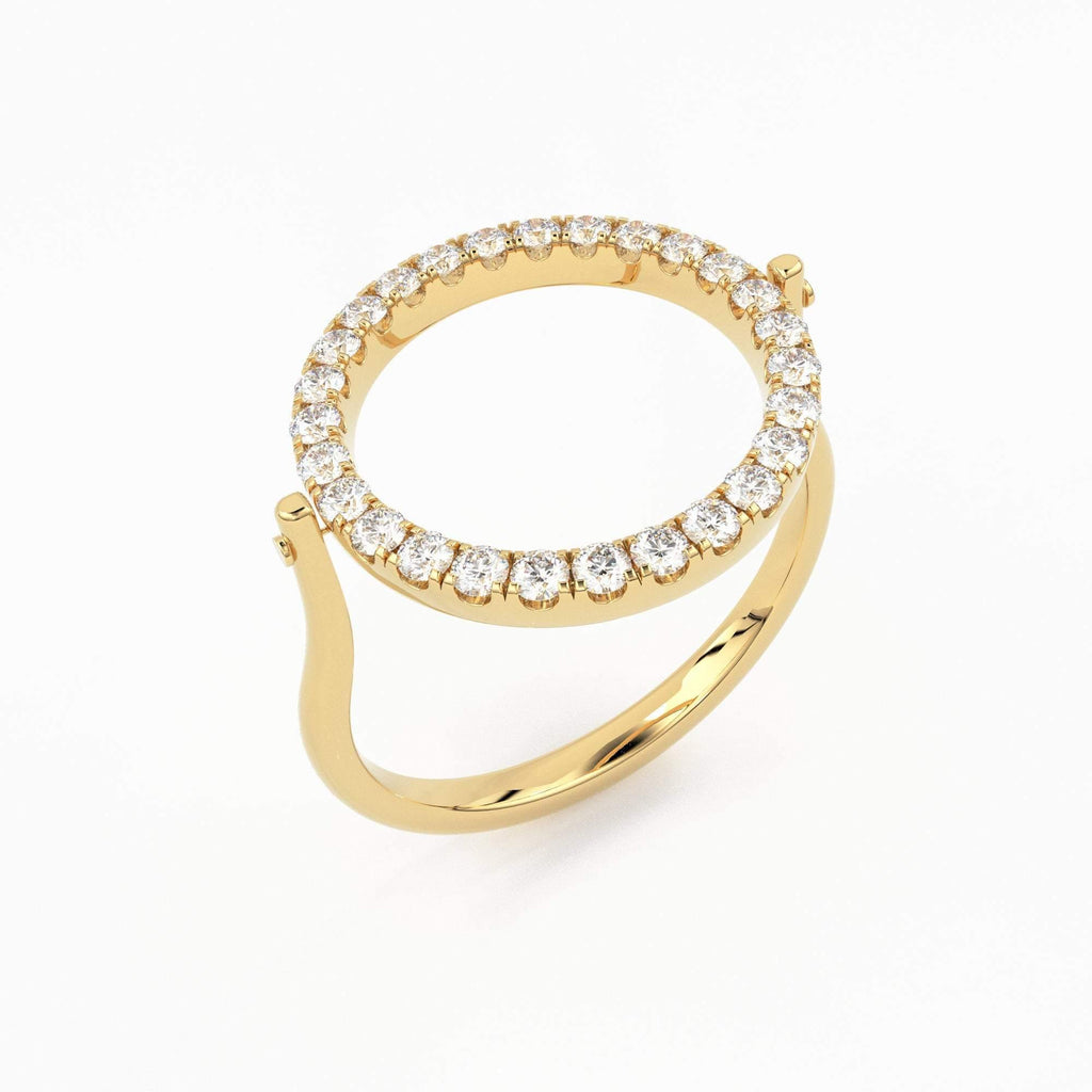 Open Circle Pave Diamond Ring in 14k Gold / Unique Diamond Ring / Floating Spinner Ring / Bespoke Designer Gold Ring - Jalvi & Co.