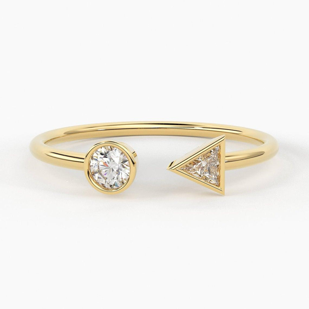 Open Design Ring / Trillion & Round Diamond Ring / Bezel Set Ring / Diamond Ring / Diamond Bezel Set Wedding Band - Jalvi & Co.