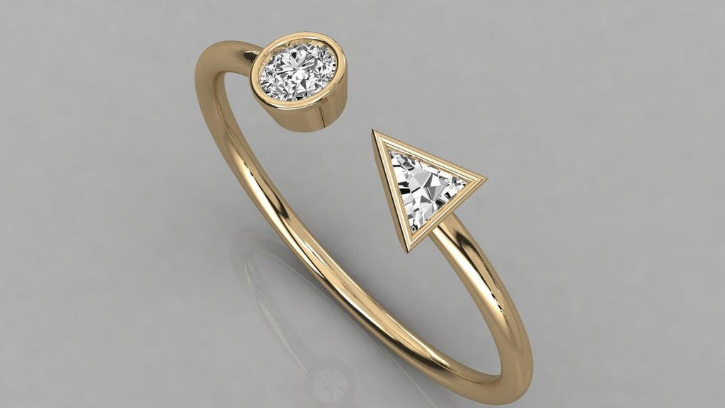 Open Design Ring / Trillion & Round Diamond Ring / Bezel Set Ring / Diamond Ring / Diamond Bezel Set Wedding Band - Jalvi & Co.