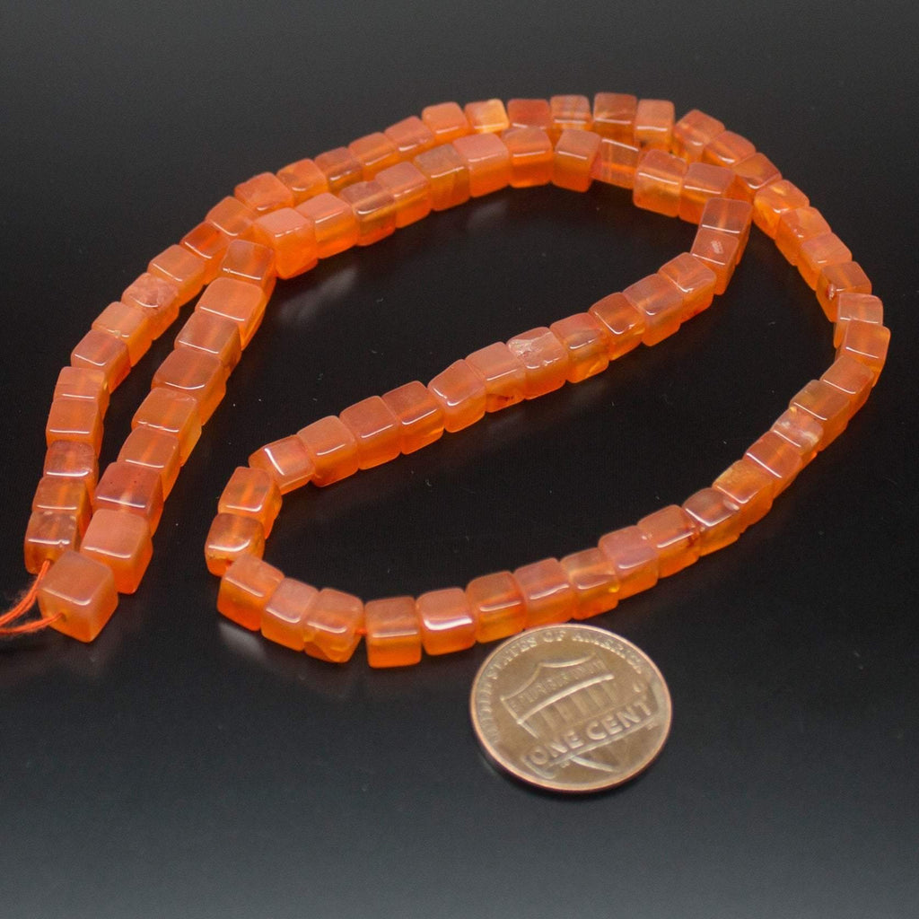 Orange Carnelian Square Smooth Cube Box Gemstone Loose Beads Strand 5mm 16" - Jalvi & Co.