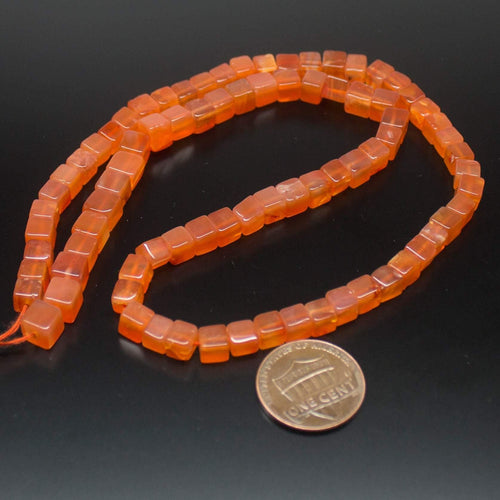 Orange Carnelian Square Smooth Cube Box Gemstone Loose Beads Strand 5mm 16
