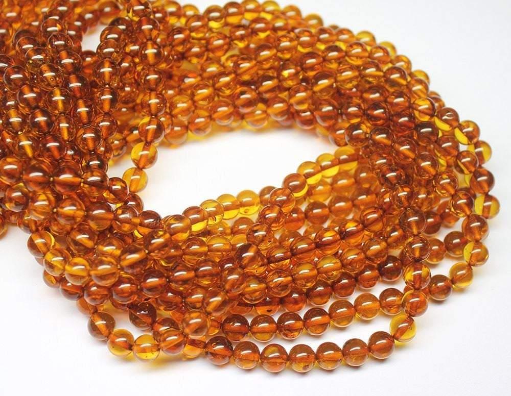 Orange Natural Real Amber Gemstone Ball Smooth Loose Round Beads Strand 6mm 16" - Jalvi & Co.