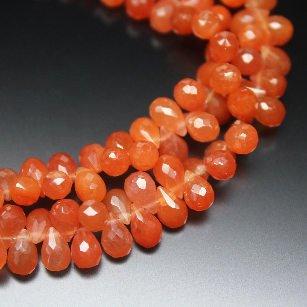 Orange Tangerine Quartz Faceted Tear Drop Loose Gemstone Beads Strand 8" 6mm 7mm - Jalvi & Co.