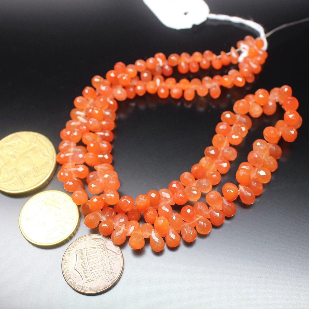 Orange Tangerine Quartz Faceted Tear Drop Loose Gemstone Beads Strand 8" 6mm 7mm - Jalvi & Co.