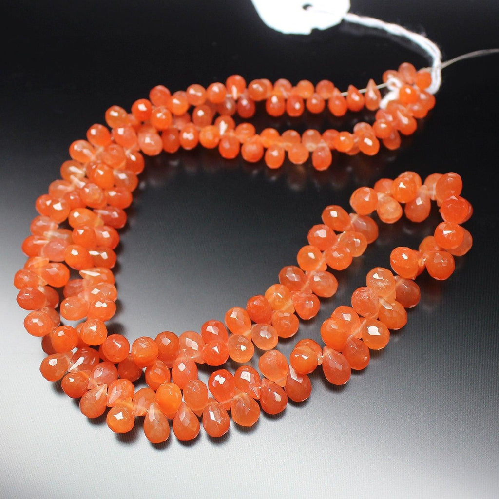 Orange Tangerine Quartz Faceted Tear Drop Loose Gemstone Beads Strand 8" 6mm 7mm - Jalvi & Co.