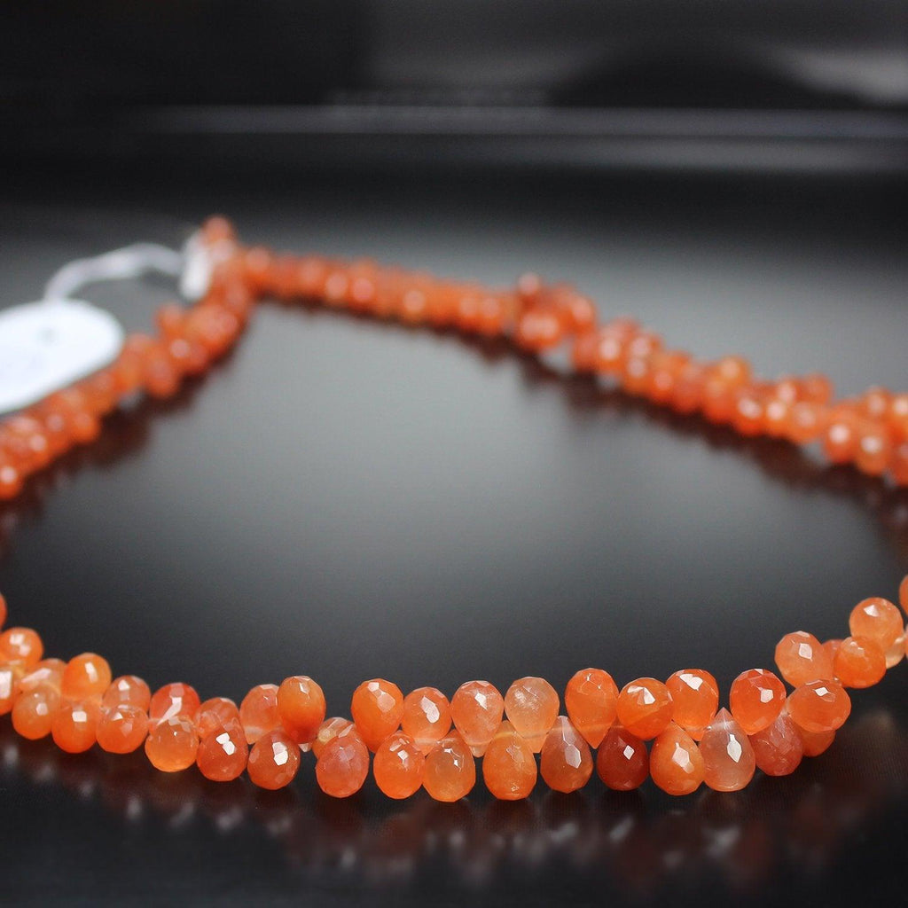 Orange Tangerine Quartz Faceted Tear Drop Loose Gemstone Beads Strand 8" 6mm 7mm - Jalvi & Co.