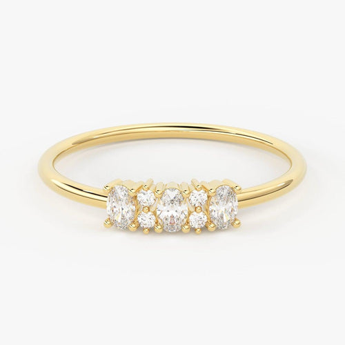 Oval & Round Diamond Band in 14k Gold / Round Diamond Ring / Gold Band White Diamond Ring / Brilliant Diamond Wedding Band - Jalvi & Co.