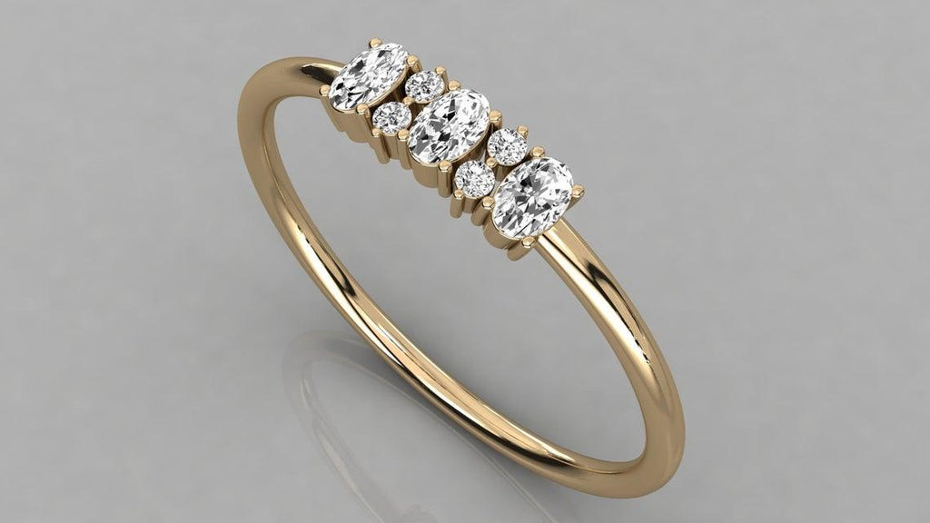 Oval & Round Diamond Band in 14k Gold / Round Diamond Ring / Gold Band White Diamond Ring / Brilliant Diamond Wedding Band - Jalvi & Co.